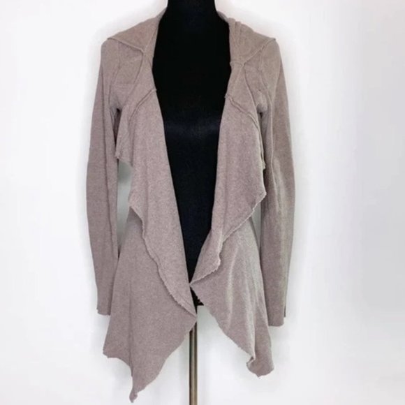 Anthro Saturday Sunday taupe waterfall hooded Cotton Knit cardigan Extra small - Picture 1 of 11